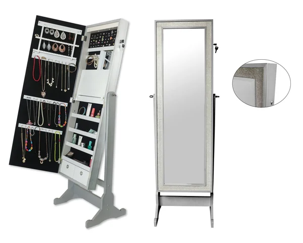Chic Home Glitzy Classic Silver Crystal-Bordered Rectangular Jewelry Armoire Cheval Full-Length Mirror