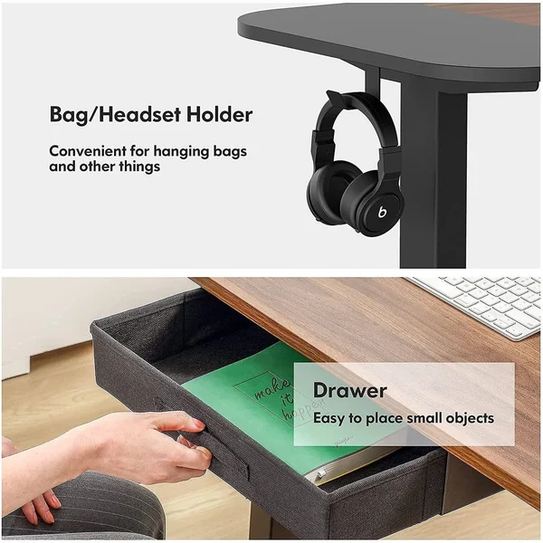 Electric Height Adjustable Standing Desk with Drawer 48 x 24 Inches - Brown