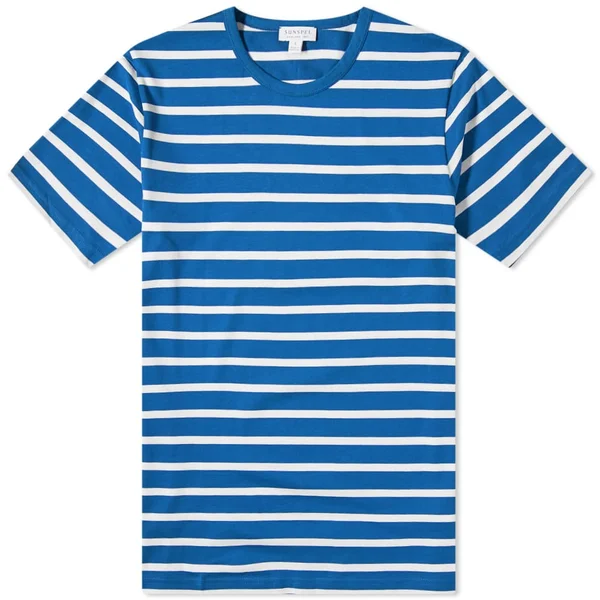 Sunspel Classic Crew Neck Tee Ink & Ecru - Ink & Ecru - Small - 100% Cotton - Men's