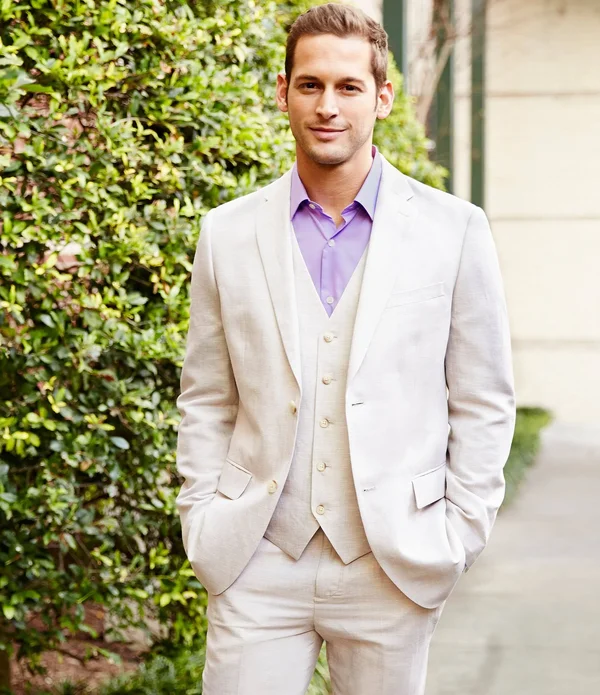Perry Ellis Men's Linen Herringbone Vest - Natural Linen