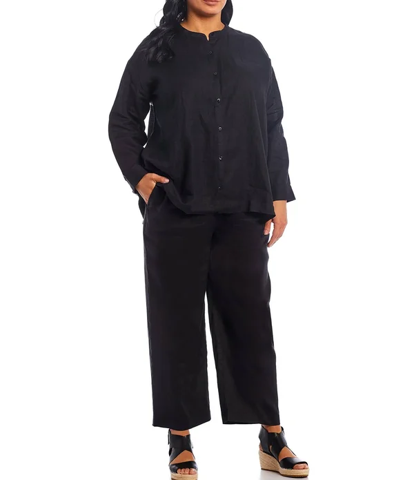 Eileen Fisher Organic Linen Ankle Pants - Black - 1x