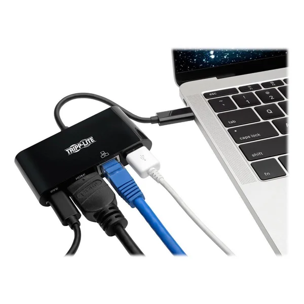 Tripp Lite USB C to HDMI Multiport Video Adapter Converter with USB-A Hub - USB-C PD Charging, Gigabit Ethernet Port, USB Type C