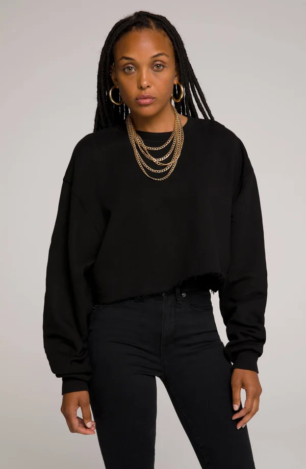 Good American Women's Cropped & Cool Sweatshirt in Black001 Size 0