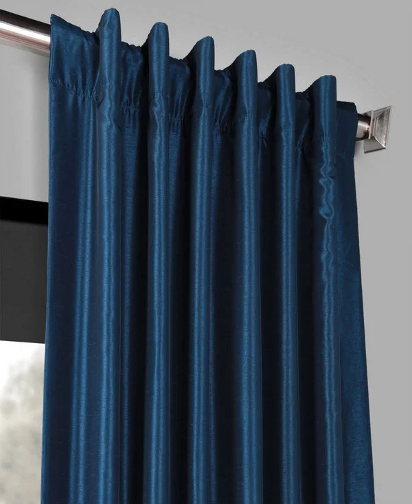 Captain&s Blue Blackout Vintage Textured Faux Dupioni Silk Curtain - Half Price Drapes