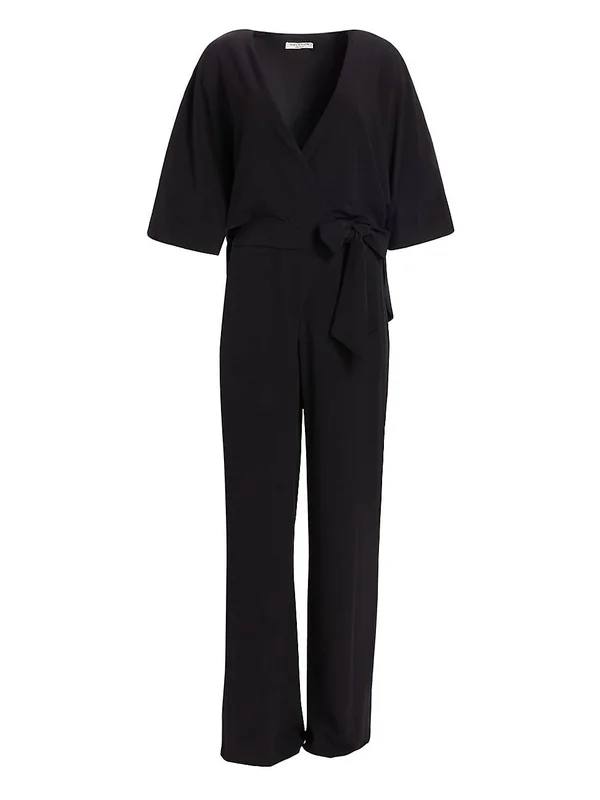 Halston Heritage Womens Wrap Wide Leg Jumpsuit Black 2