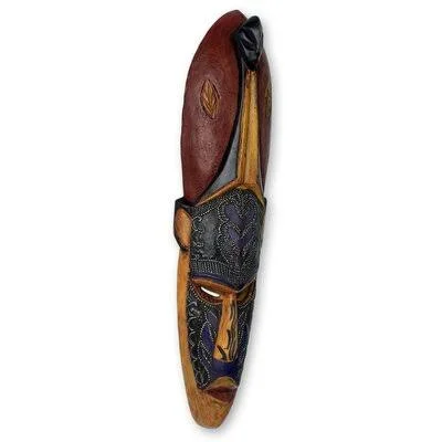 NOVICA Authentic Handmade African Mask Wall D閏or