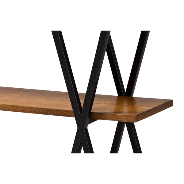 Baxton Studio Norton Rustic and Industrial Walnut Brown Finished Wood and Black Finished Metal Console Table