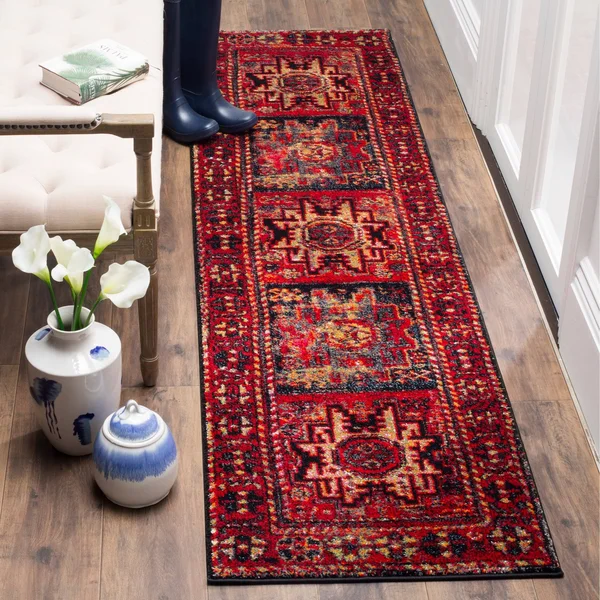 Safavieh Vintage Hamadan Rug Collection VTH213M - Light Blue - Black - 5&-3x22 x 7&-6x22
