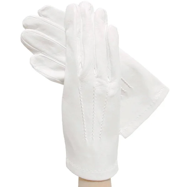 Men's White Leather Formal Dress Gloves - Silk Lining Italian Leather