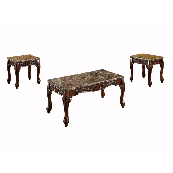 William's Home Furnishing Lechester 3-Piece 48 in. Brown Large Rectangle Wood Coffee Table Set, Brown Finish