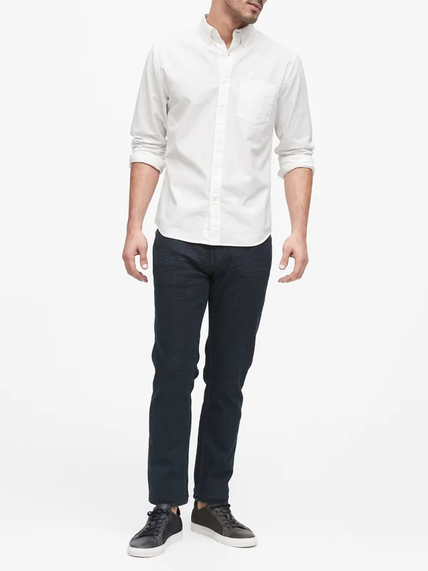 Banana Republic Men's Untucked Slim-Fit Oxford Shirt Optic White Size L