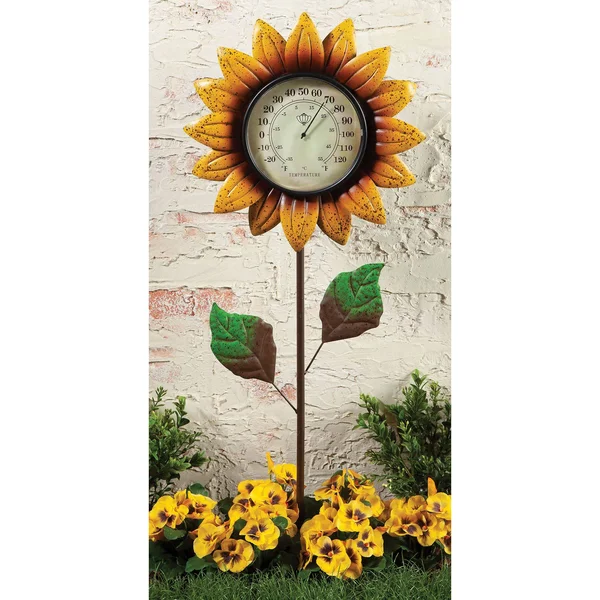 Regal Art & Gift 12327 Flower Thermometer Yellow Garden Stake