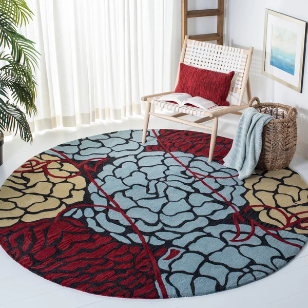 Safavieh Wyndham WYD321A Charcoal - Red Rug 7& 0x22 x 7& 0x22 Round