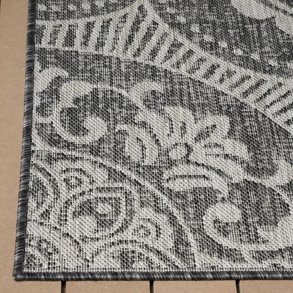 Beverly Rug Waikiki Collection Indoor/Outdoor Medallion Area Rug- Dark Grey, Light Grey - WKK20609 - 7&10x22 x10&0x22
