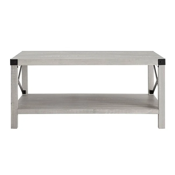 Walker Edison - Rustic Farmhouse Wood Coffee Table - Stone Gray