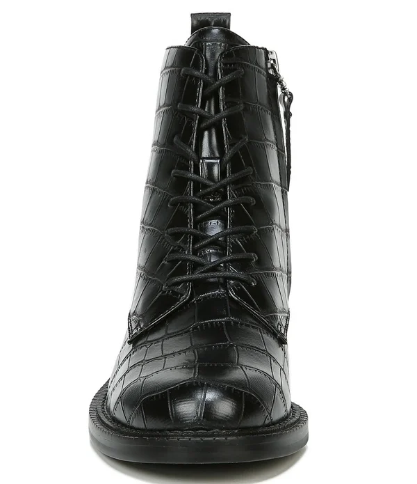 Sam Edelman Women's Nina Croc-Embossed Combat Boots - Black - Size 7