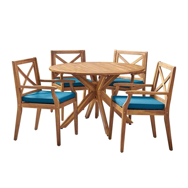 Jordan Outdoor 5 Piece Acacia Wood Dining Set Gray, Dark Gray