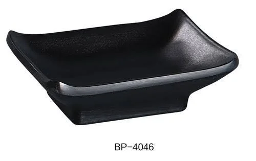 Yanco BP-4046 Black Pearl-2 Square Sauce Dish, 2.5x22 Width, 3.75x22 Length, Melamine, Black Color with Matting Finish, Pack of