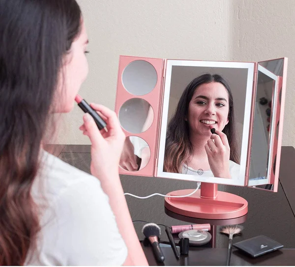 Mirrorvana Xlarge Vanity Mirror with Lights, Extravagant Trifold LED Lighted Makeup Mirror with 3X 5X 10x Magnification & B