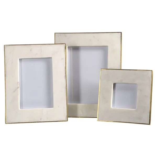 Estelle Modern Classic Gold Edge White Marble Picture Frame - 5x7 - White/Ivory, Kathy Kuo Home