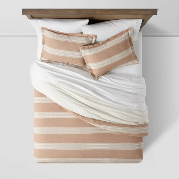 Full/Queen Chambray Yarn Dye Stripe Duvet & Sham Set Brown - Threshold