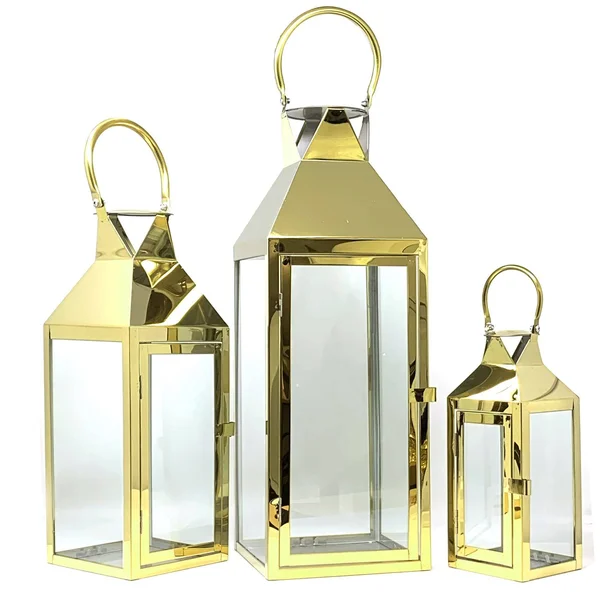 Allgala 3-Pc Set Jumbo Luxury Modern Indoor/Outdoor Hurricane Candle Lantern Set with Chrome Plated Structure and Tempered Glass