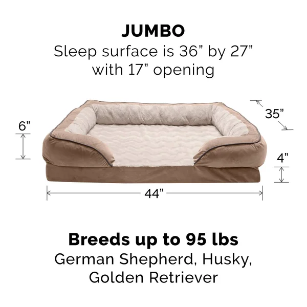 FurHaven Velvet Waves Perfect Comfort Orthopedic Sofa Dog Bed - Jumbo, Brownstone
