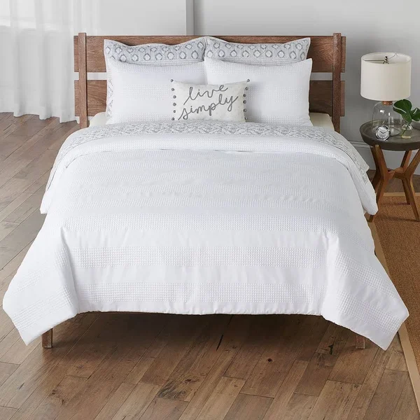 Sonoma Goods for Life Barlow Waffle Stripe Comforter and Sham Set, White, Full/Queen