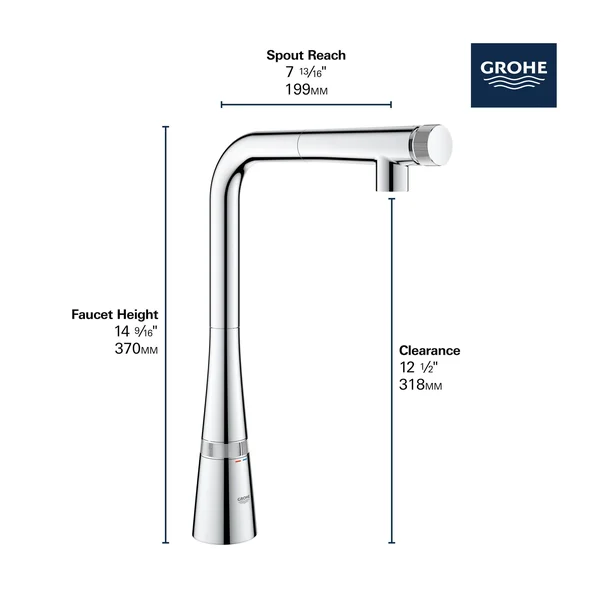 Grohe 31559002 Ladylux SmartControl Pull-Out Dual Spray Kitchen Faucet, Starlight Chrome