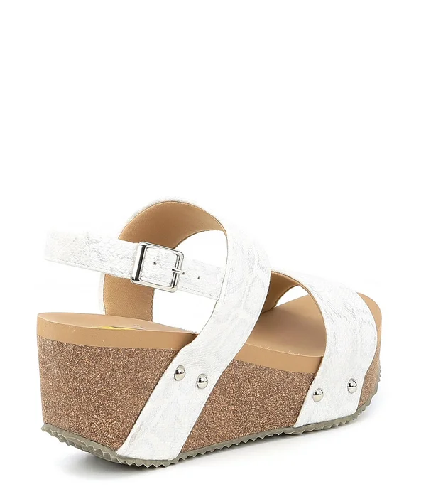 Volatile Summer Love Womens Faux Leather Snake Embossed Wedge Sandals - White
