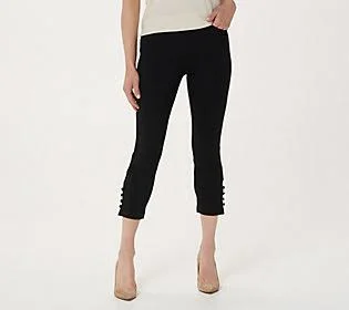 Belle by Kim Gravel Ponte Cropped Pants withButton Detail, Size Plus 26, Black