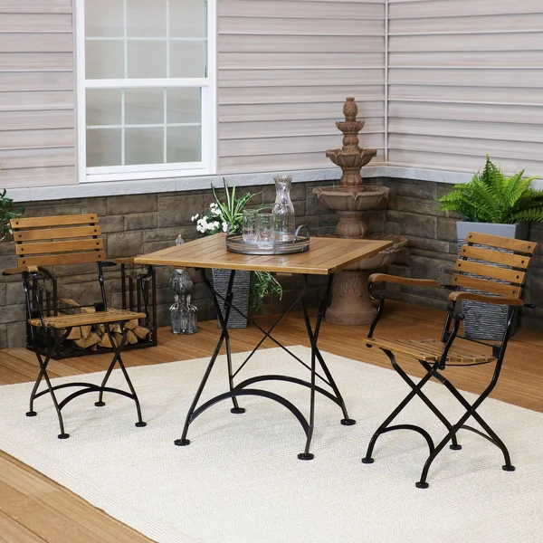 Sunnydaze Essential European Chestnut Wood 3-Piece Folding Bistro Chair and Table Set