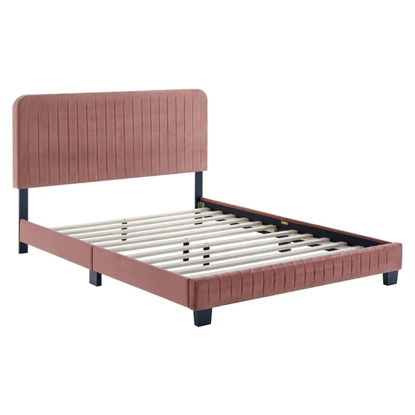 Modway Celine Pink Channel Tufted Performance Velvet Queen Platform Bed