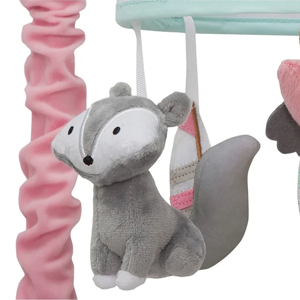 Lambs & Ivy Little Spirit Coral/Mint Southwest Fox & Owl Musical Baby Crib Mobile