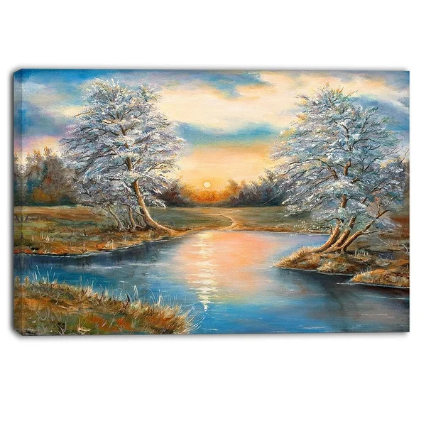 Designart - Birches in Autumn Wood - Landscape Canvas Art Print - Blue 40 in. Wide x 30 in. High