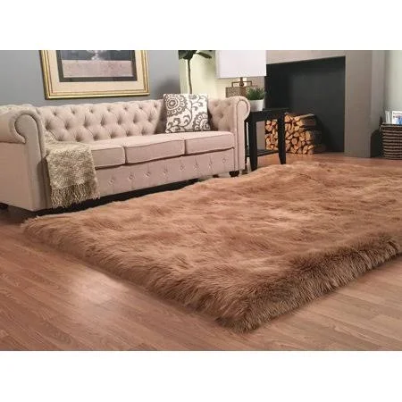 Super Soft Faux Sheepskin Silky Shag Rug Rectangular - Camel 5&x8&, Beige