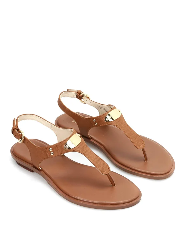 Michael Michael Kors MK Plate Flat Thong Sandals - Luggage