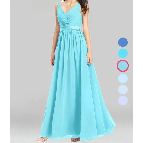 Azazie A-Line/Princess V-Neck Floor-Length Chiffon Bridesmaid Dresses - Caribbean