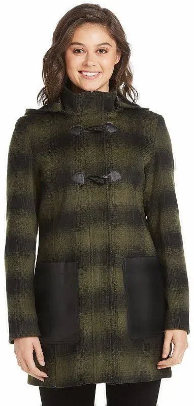 Women's Weathercast Hooded Wool Blend Toggle Coat - Size: Large, Green