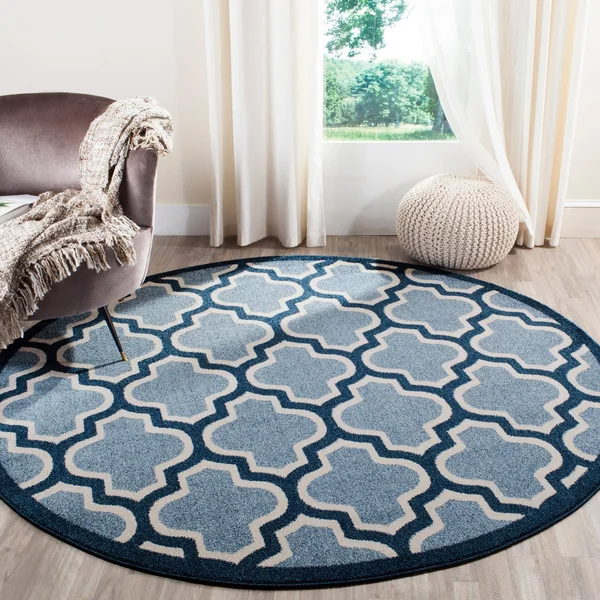 Safavieh Amherst AMT420Q Light Blue, Navy Rug 7& x 7& Round