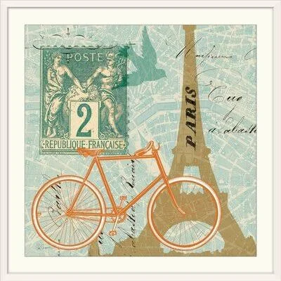 &Postcard from Paris Collage& by Sue Schlabach Graphic Art Print Great Big Canvas Format: White Frame, Size: 32x22 H x 32x22 W x