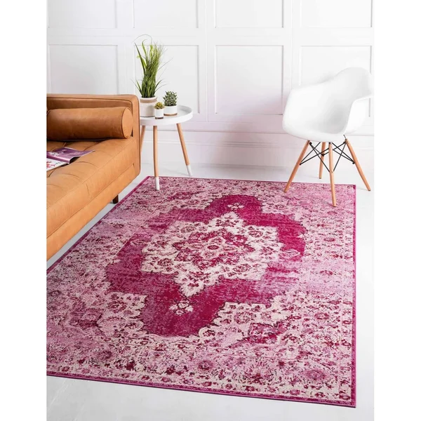 Unique Loom Charm Modern Area Rug 9& x 12& Rectangle Pink/Ivory