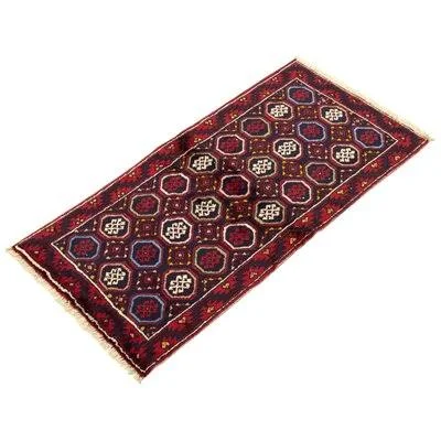 One-of-a-Kind Besjana Hand-Knotted 1980s 3&3x22 x 6&7x22 Wool Area Rug in Dark Navy/Red Isabelline