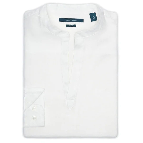 Perry Ellis Men's Solid Linen Popover Shirt - White Xs
