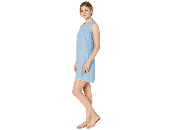 Tommy Bahama Women's Ruffle Chambray Shift Dress - Light Storm - Size Small
