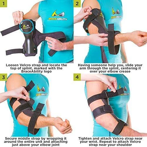 Braceability Cubital Tunnel Syndrome Elbow Brace - Splint to Treat Pain from Ulnar Nerve Entrapment, Hyperextended Elbow Prevent
