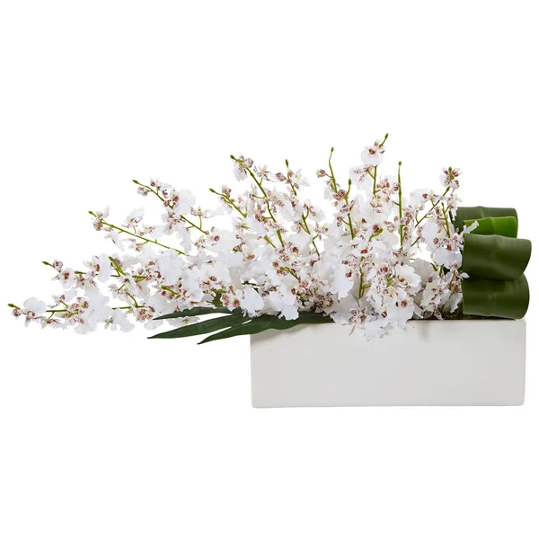 Nearly Natural Dancing Lady Orchid in Rectangular Ceramic Yellow