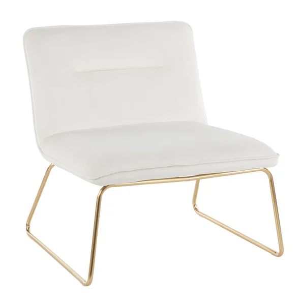 LumiSource Casper Accent Chair Cream Velvet Gold Metal