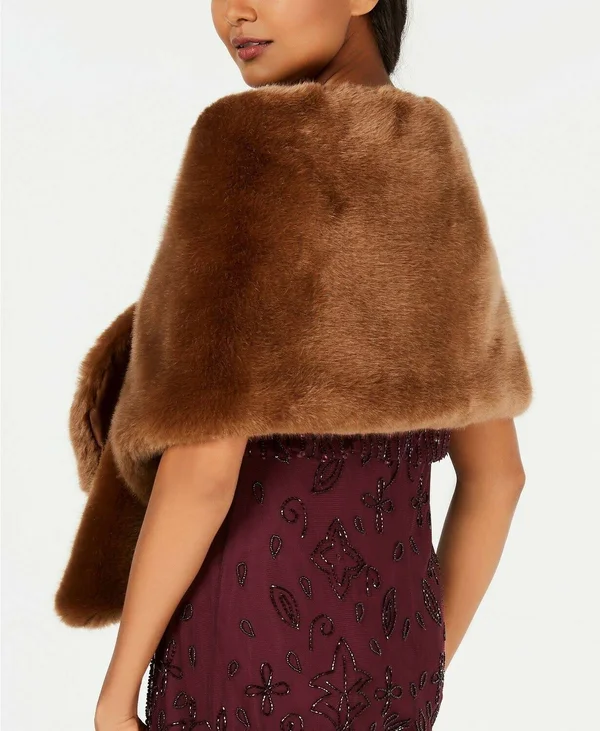 Adrianna Papell Faux-Fur Embellished Shawl - Mink