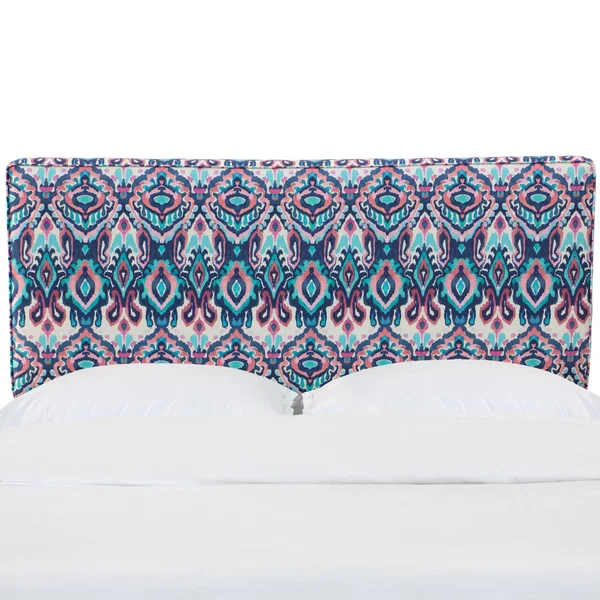 Queen Harper Box Seam Headboard Navy/Pink Ikat Design - Skyline Furniture